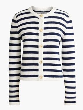 J.Crew Striped Emilie-Style Patch-Pocket Lady Jacket Cardigan
